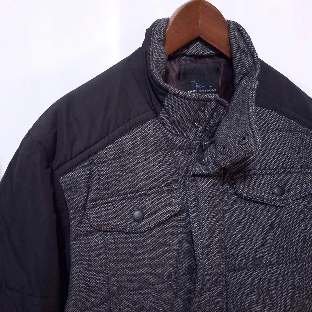 Marc Anthony Wool‎ Quilted Field Jacket Coat Mens S Ribbed Cuff Full Zip Snap